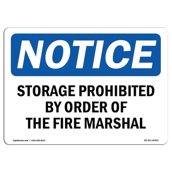OSHA, Storage Prohibited By Order Of Fire Marshal, 5in X 3.5in, 10PK, 3.5" W, 5" L, Landscape, PK10